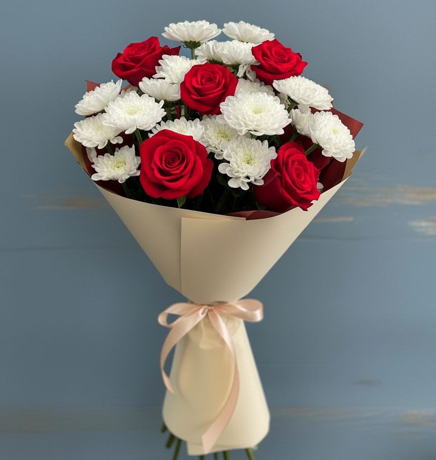 Букет цветов из: Розы и Хризантемы в Ромоданово