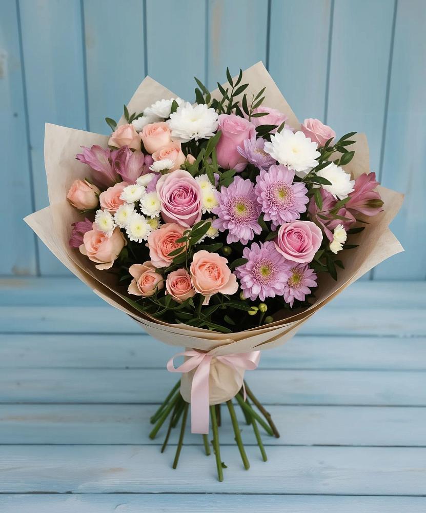 Букет цветов из: Хризантемы, Розы и Альстромерии в Ромоданово