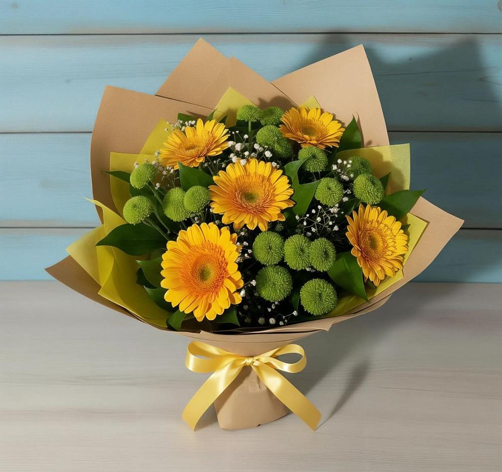 Букет цветов из: Герберы и Хризантемы в Ромоданово