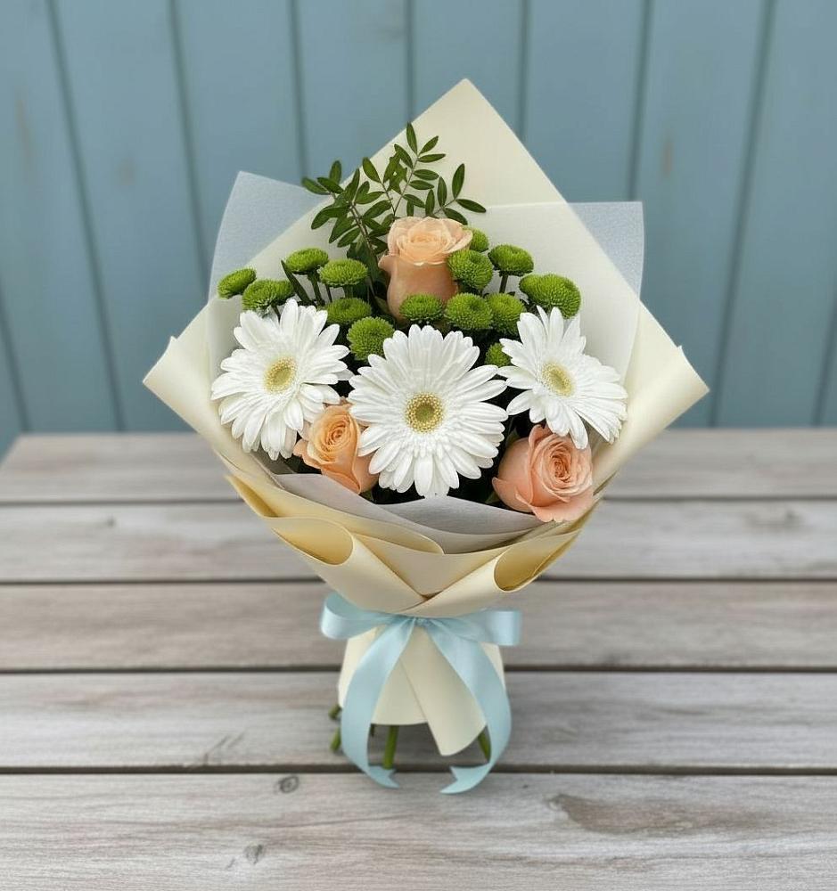 Букет цветов из: Герберы, Розы и Хризантемы в Ромоданово