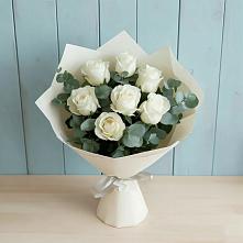 Букет Белые розы в Эвкалипте #REPLACE_PRED# Ромоданово